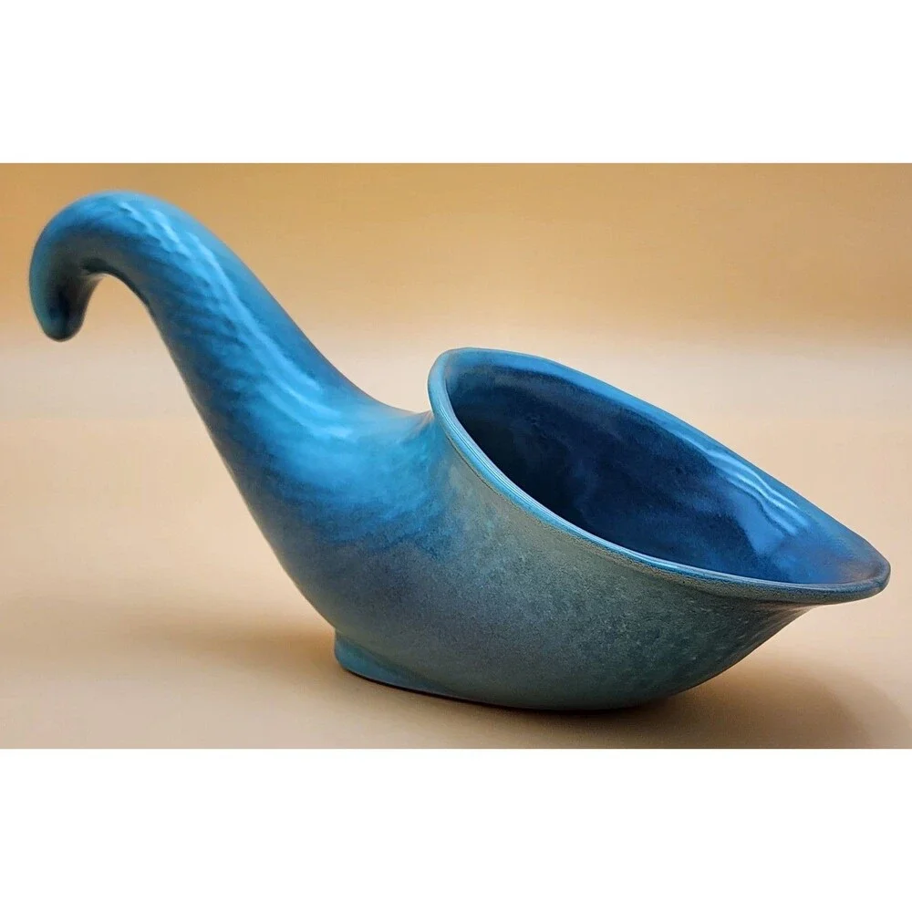 Frankoma Pottery ~ Beautiful Blue Cornucopia Horn